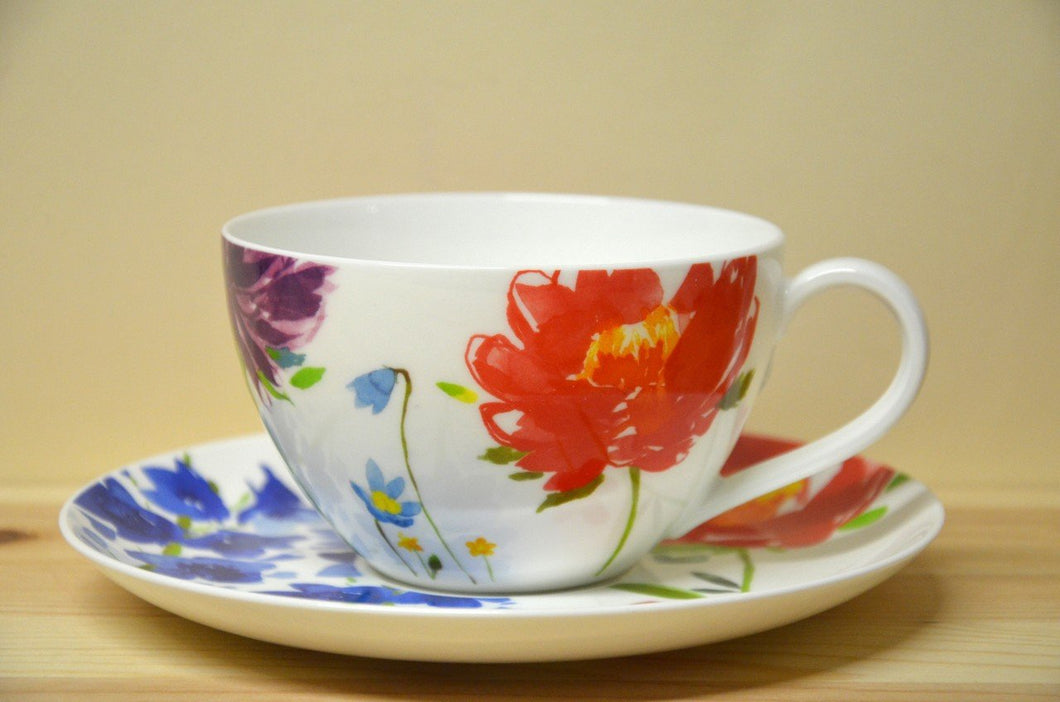Villeroy & Boch Anmut Flowers cappuccino / breakfast cup with saucer New