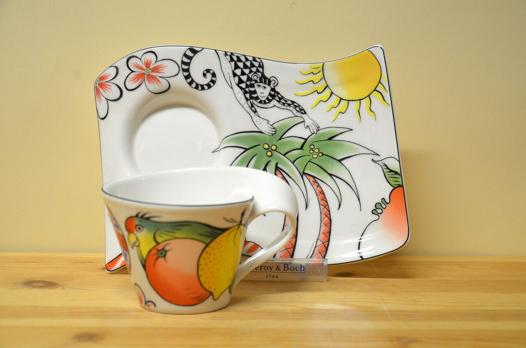 Villeroy & Boch New Wave Caffee Jungle Henkelpecher mit Platte NEU